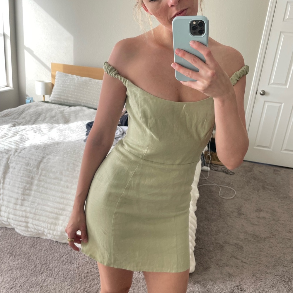 Reformation Strapless Light Green Dress